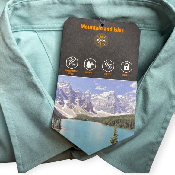 NWT Mountain and Isles Light Teal Short Sleeve Button Front Shirt Size Large - Picture 8 of 16